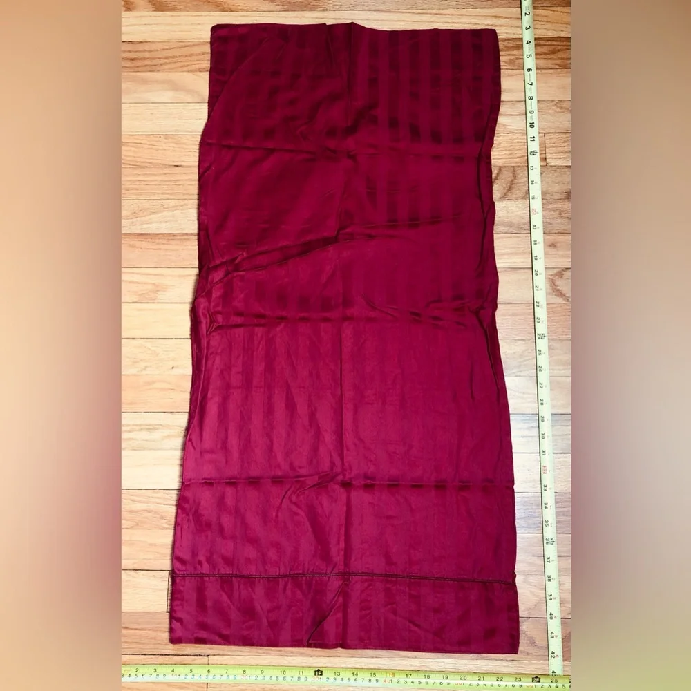 Wamsutta King Sheet Flat 3 pillowcs Damask Stripe Sateen Cotton Garnet Red Dobby